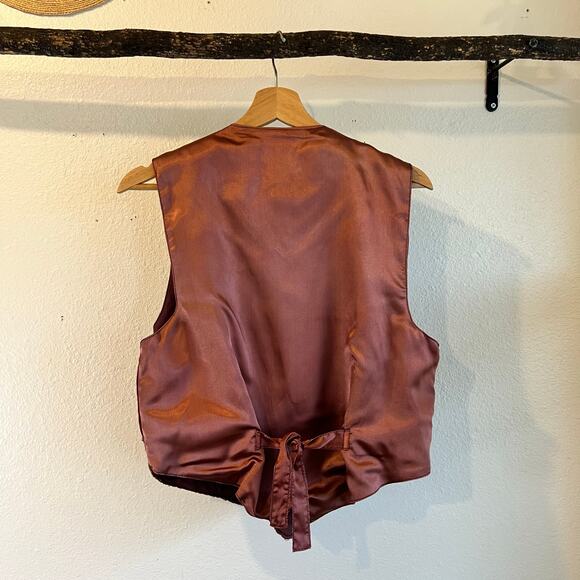 Deadstock 90s Burgundy Purple Suede Genuine Leather Lace Trim Vest Size Large - Picture 5 of 10